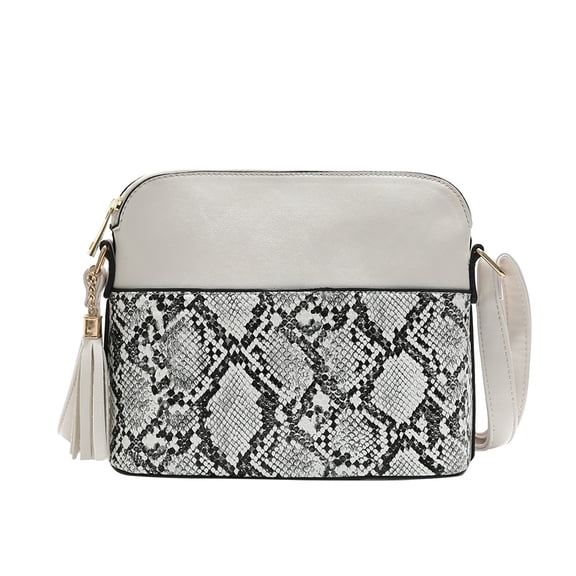 LONGshukeji Ladies Fashion Snakeskin Color Contrast Splicing Shell Bag Zipper Tassel One Shoulder Messenger Bag