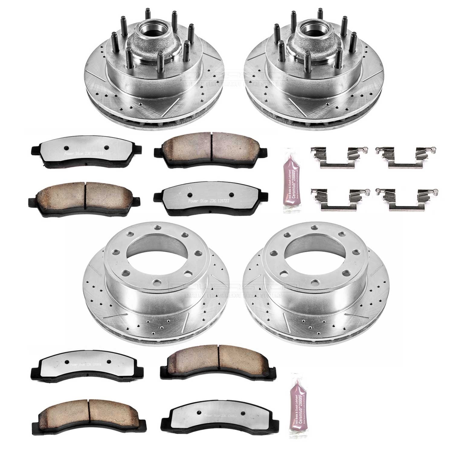PowerStop Front and Rear Z36 Truck & Tow Carbon-Fiber Ceramic Brake Pad and Drilled and Slotted Rotor Kit Fits: FORD Select Models K1894-36