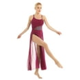 thumbnail image 3 of Kvysinly Women's Lyrical Ballet Dress Asymmetrical Mesh Maxi Dance Skirt with Built-In Leotard Burgundy S, 3 of 7