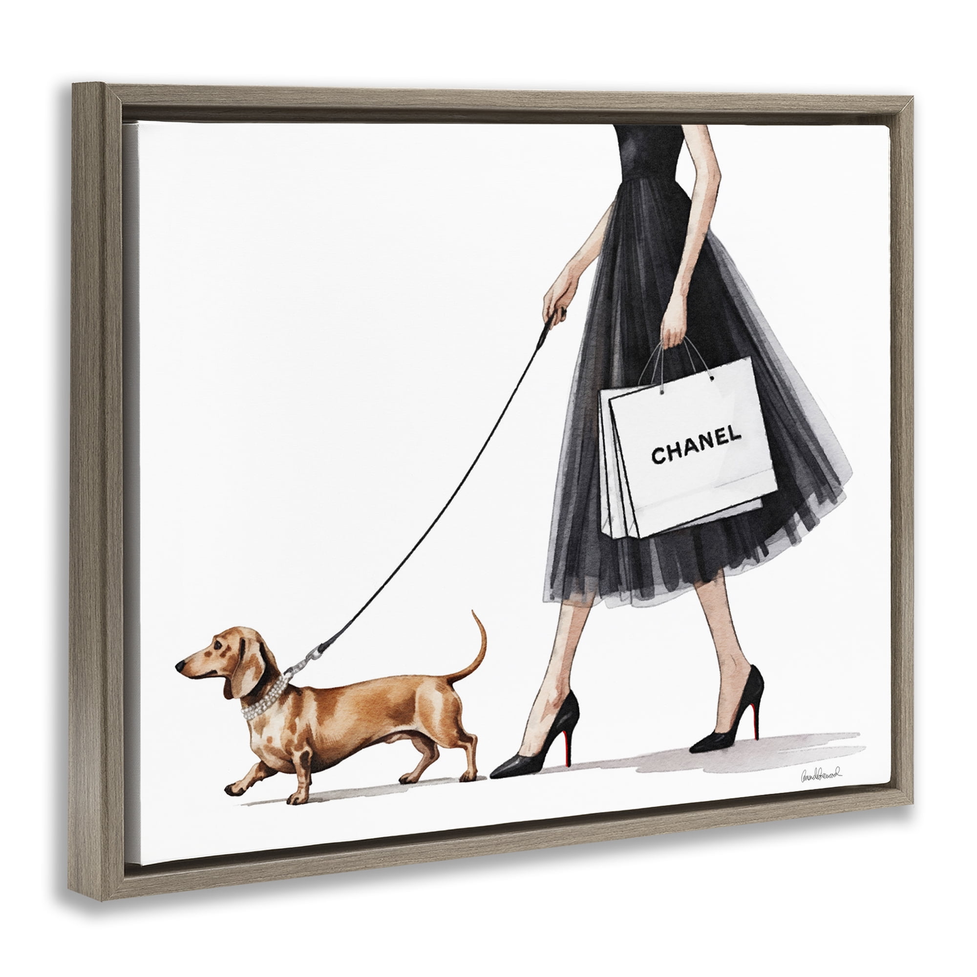 Stupell Industries Glam Dog Walking Brown Framed Floater Canvas Wall Art, design by Amanda Greenwood