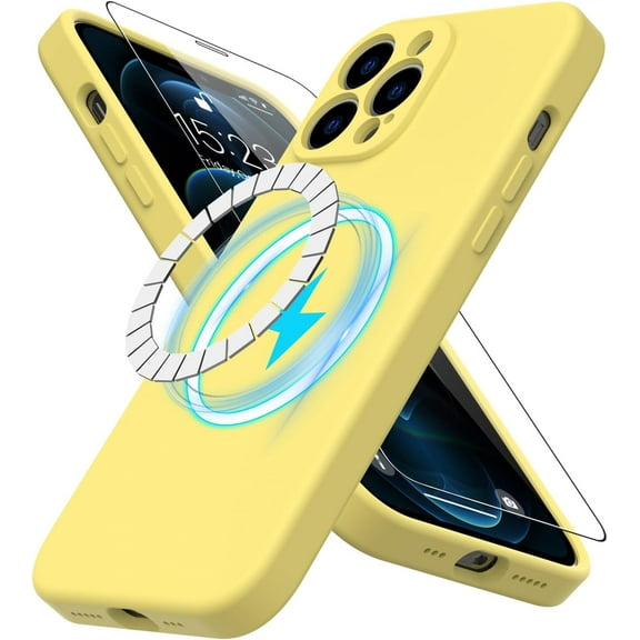 for iPhone 11 Pro Case Silicone with Screen Protector - [Compatible with MagSafe] - Camera Cover - Slim Fit Protective Magnetic Phone Case 5.8" for Women Girls - Yellow