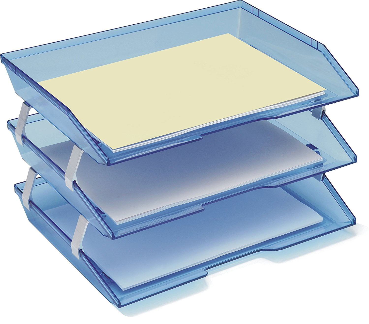 Acrimet Facility 3 Tier Letter Tray Side Load Plastic Desktop File Organizer (Clear Blue Color)