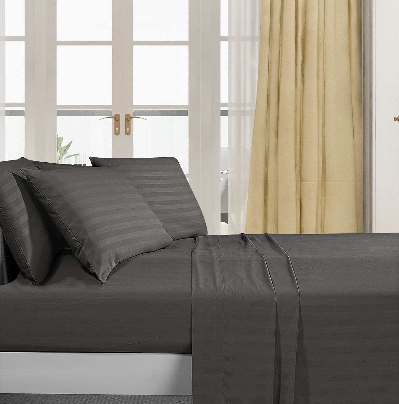 Deluxe Hotel Collection King Size 4 Piece Dobby Stripe Bed Sheets