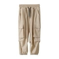 thumbnail image 4 of CYRBOKO Summer Cargo Pants for Boys, Loose Casual Quick-dry Drawstring Athletic Joggers Khaki Size 14-16 T, 4 of 9