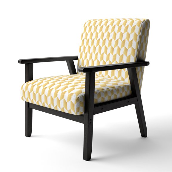 Designart "Gold And White Geometric Pattern I" Upholstered Mid-Century Accent Chair - Arm Chair
