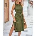 thumbnail image 4 of Defitshape Women's Side Split Slit Midi Belt Bateau Neck Fashion Summer Dress Sleeveless Dresses Casual Pockets Holiday Sundress Army Green X-Large, 4 of 4