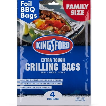 Heavy Duty Aluminum Grill Bags, 4 Pack - Foil Packets for Grilling, Disposable Grilling Accessories - Foil Bag Measures 15.5" x 10" - Foil Grilling Bag, Grilling Bags