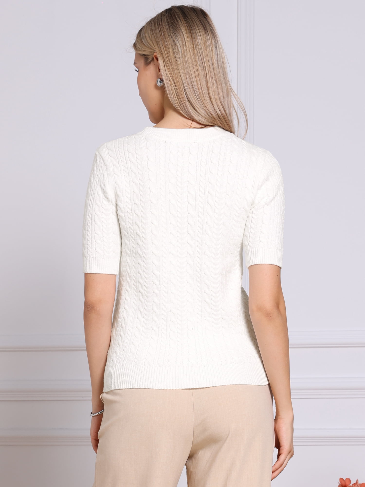 DARING DIVA Women's Lightweight Short Sleeve Sweater M White
