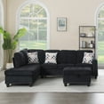 thumbnail image 2 of BSHTI 94.49" Modular L-Shaped Sectional Sofa with Drop-Down Cup Holders & Storage Ottoman, Corduroy Fabric, 3 Pillows, Jet-black, 2 of 12