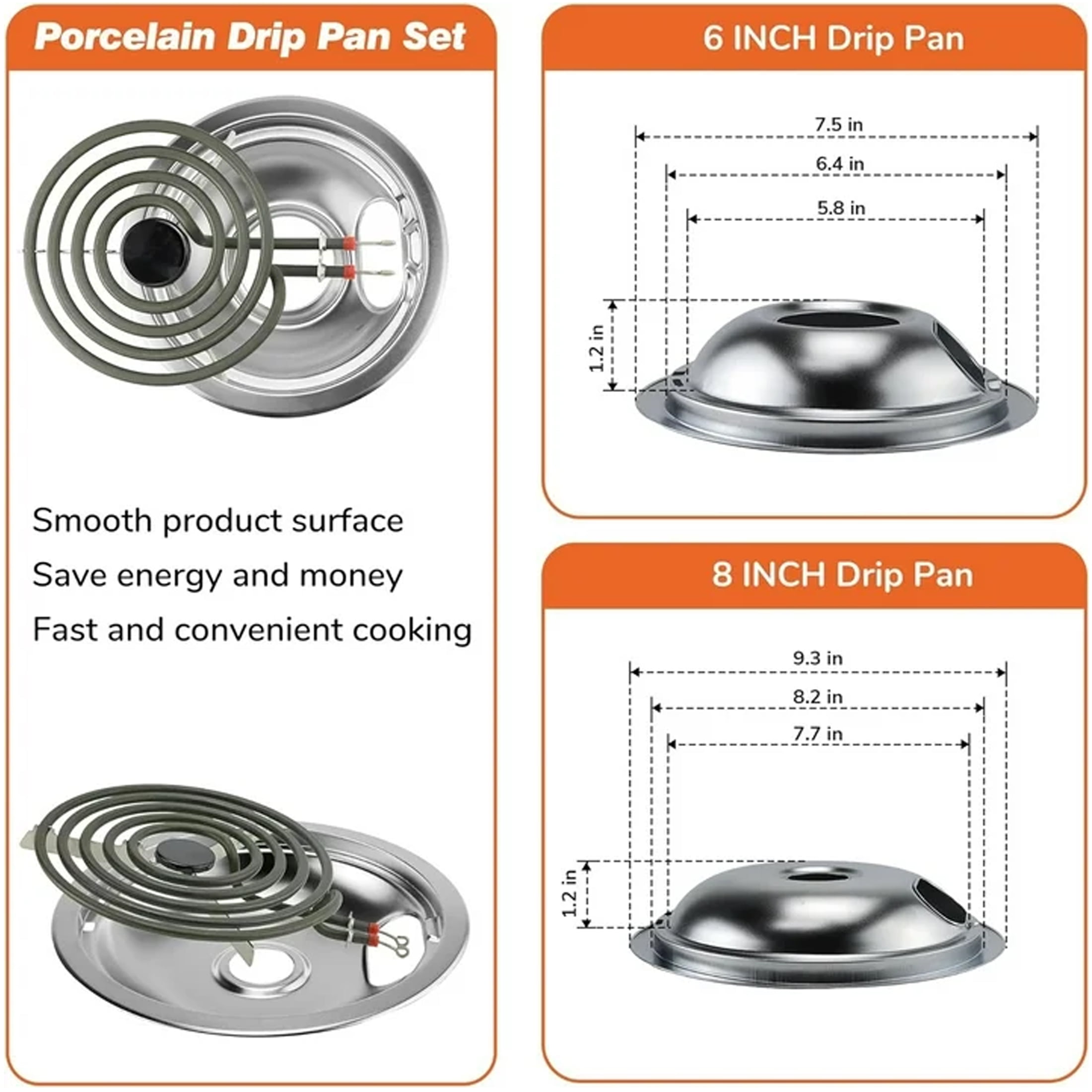 MP22YA Electric Range Burner Element Unit Set with 330031 Surface Element Receptacle Kit and Silver Drip Pans Compatible with Whirpool Frigidaire Kenmore Maytag Range Oven