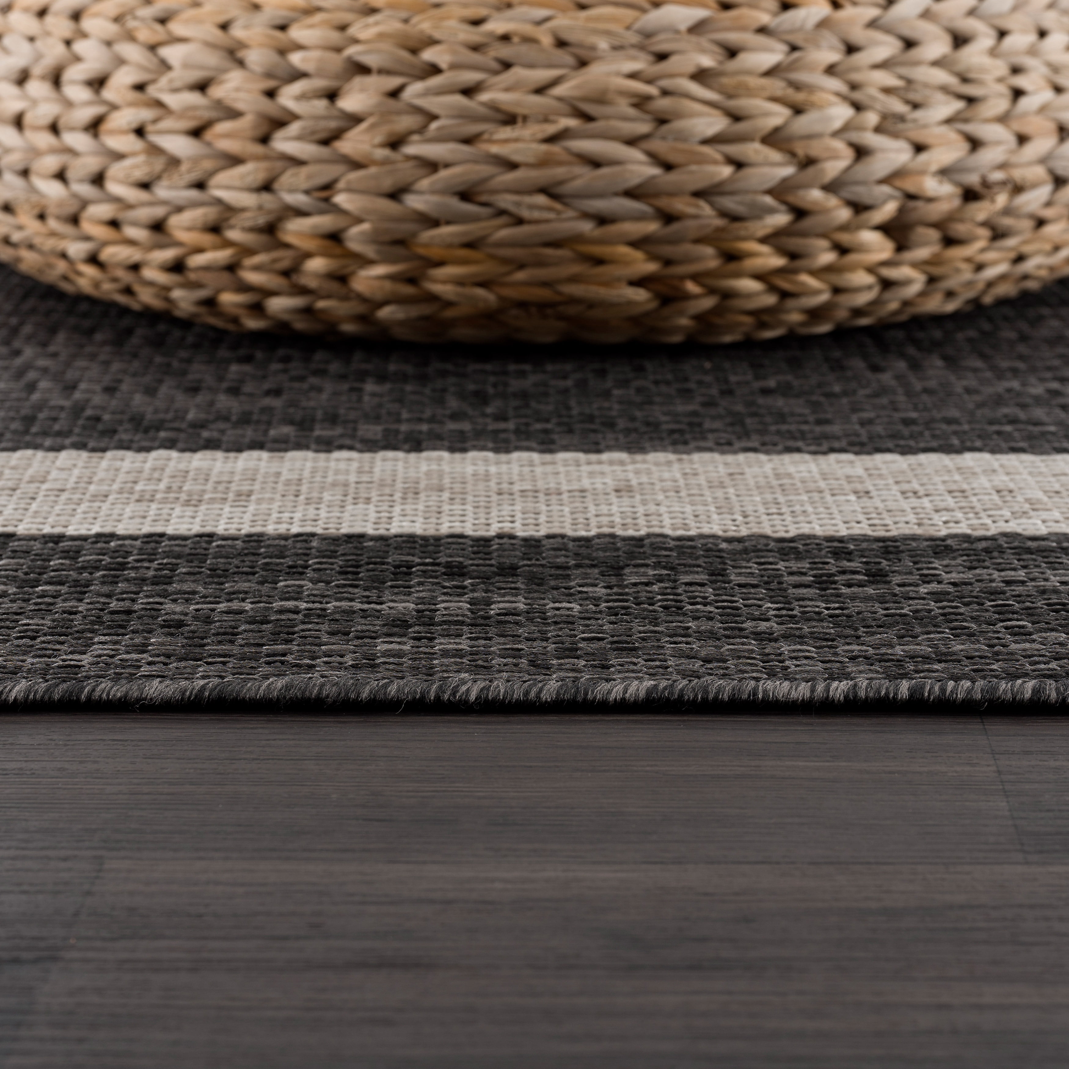 CAMILSON Bordered Washable Indoor Outdoor Area Rug Dark Grey 8 x 10