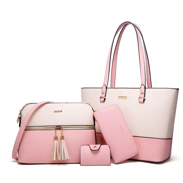 Conjunto de bolsos YTL de piel sintética a la moda para mujer, rosa y beige