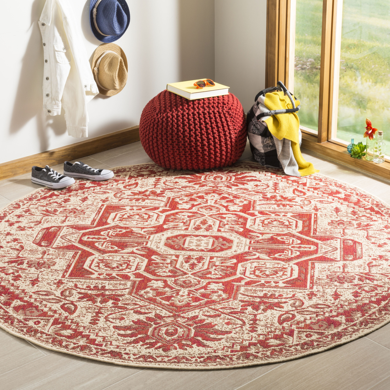 SAFAVIEH Outdoor LND138Q Linden Collection Red / Creme Rug - image 2 of 10
