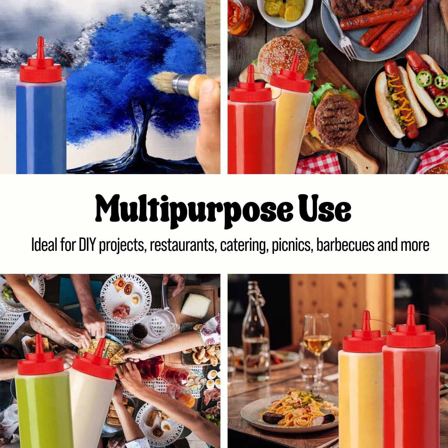 12 oz Condiment Squeeze Bottles for Sauces - Leak Proof Oil, Syrup, Dressing Squirt Bottles - 3 Pack
