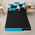 thumbnail image 4 of Castle Fairy Mid Century Overlap Rectangle Zipper Queen Comforter Set with Fitted Sheet and 2 Pillowcases,Geometric Solid Block Zipper Bedding Set,Cyan Gray Black White,Reversible, 4 of 5