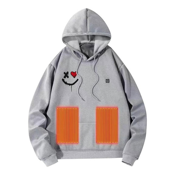 KeShDi Heated Sweatshirt Men's Stitching Drawstring Hooded Slim Fashion Coat Outwear Gray 5X