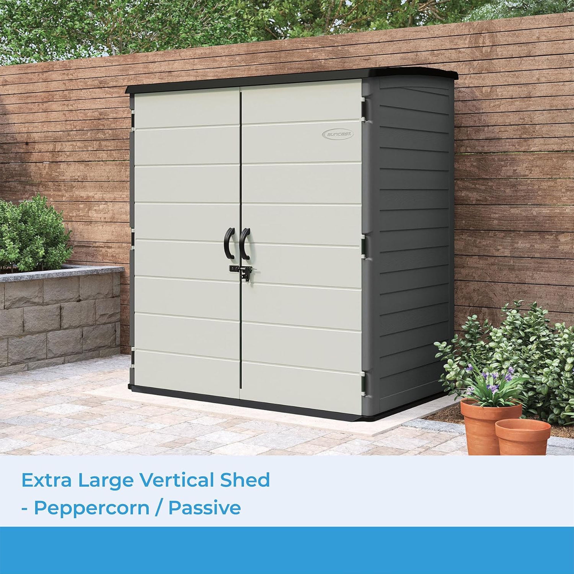 Suncast Extra-Large Vertical Storage Shed, All-Weather Outdoor Backyard Unit, Gray