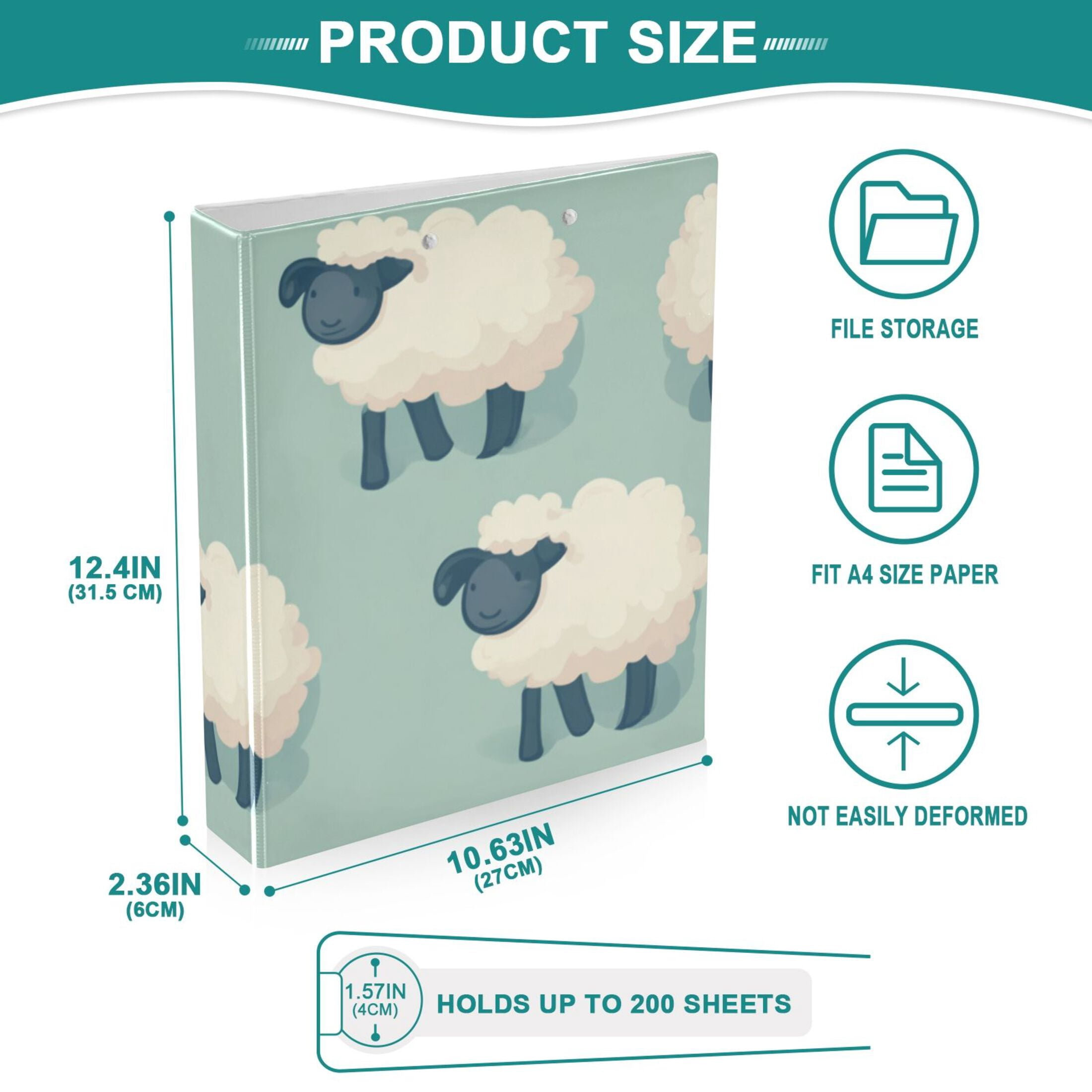 Cute Sheeps 3 Ring Binders 1.5 inch Hardcover File Folders with Interior Pockets A4 Size Organizer for School Office Hospital