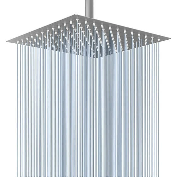 12 Inch Square Large Rainfall Fixed Shower Head High Pressure Chrome 304 Stainless Steel 360°Adjustable Easy to Clean and Install Fixed Shower Head Silicone Nozzle