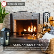 Best Choice Products 47.5x27.25in 3-Panel Steel Mesh Fireplace Screen, Spark Guard w/ Rustic Worn Finish - Black