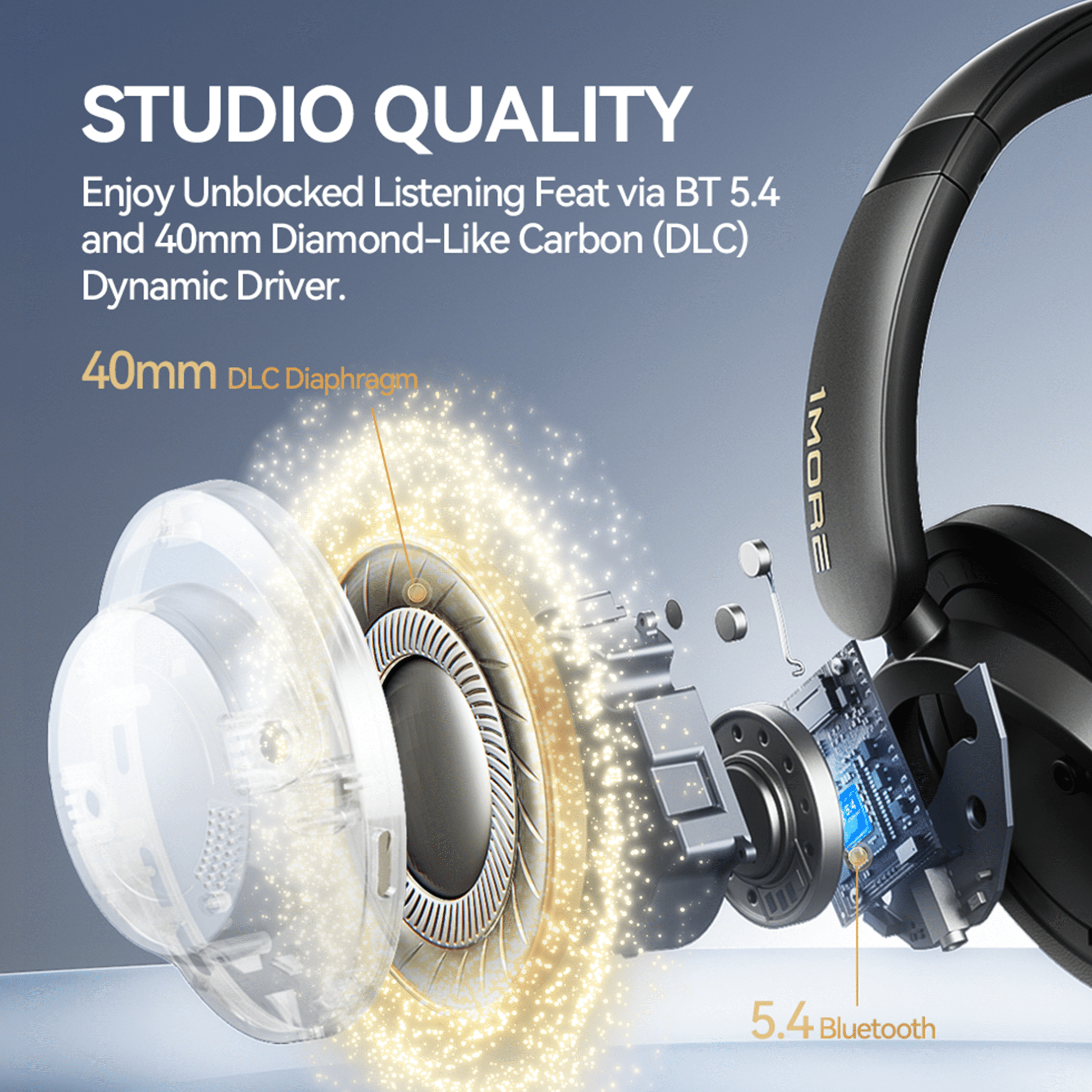 1MORE Sonoflow Pro HQ51 Bluetooth over-Ear Headphones with Built-in Mic, Black