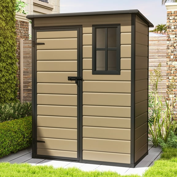 Dextrus Resin Outdoor Storage Shed 5x3 FT with Floor, All-Weather with Lockable Door & Window, Waterproof, Brown