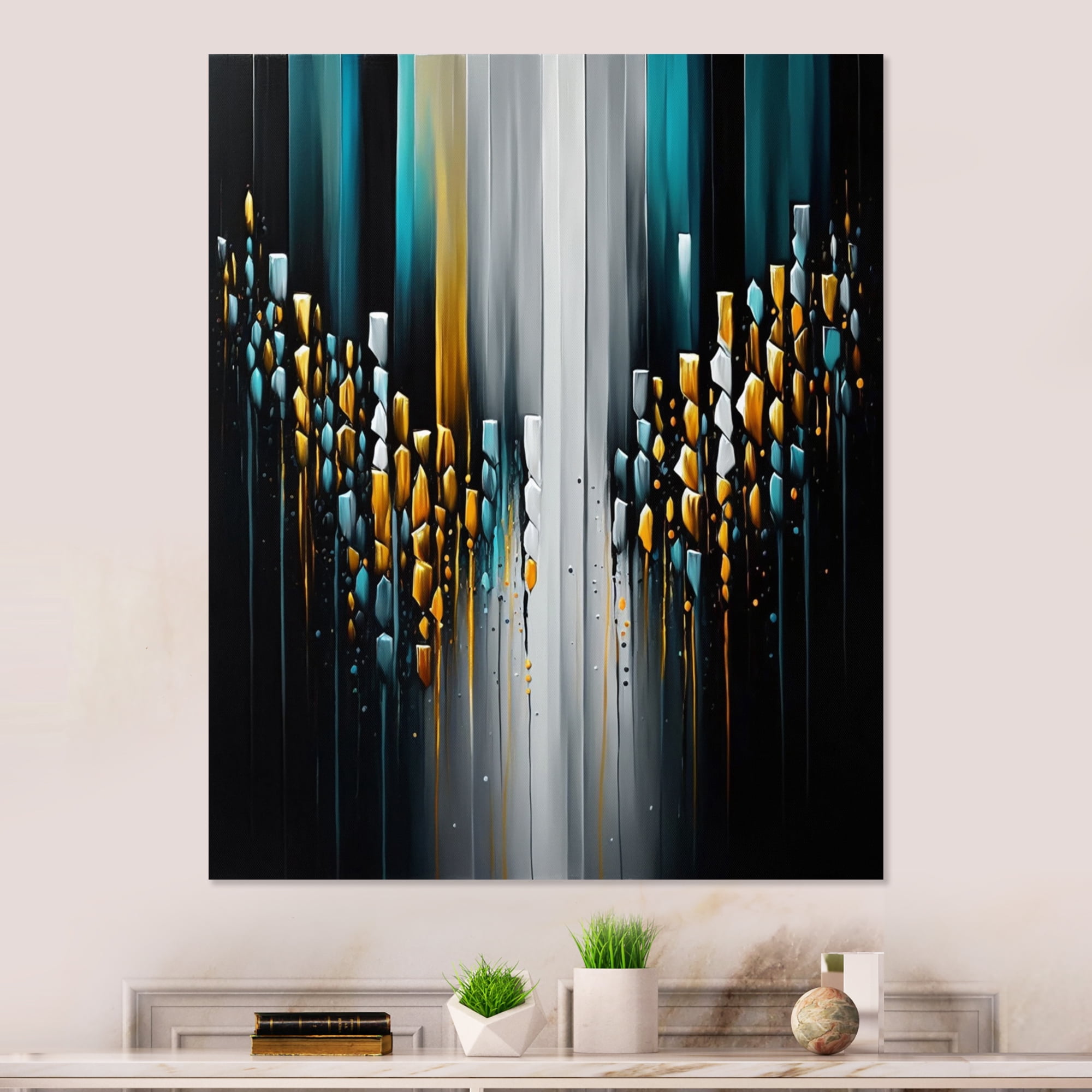 Designart Abstract Geometric Black And Green V Canvas Wall Art