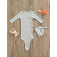 thumbnail image 3 of Diconna 0-3 Months Newborn Baby Sleeping Bag Hat Set Ribbed Solid Color Long Sleeves Wearable Blankets Sleep Sack, 3 of 8