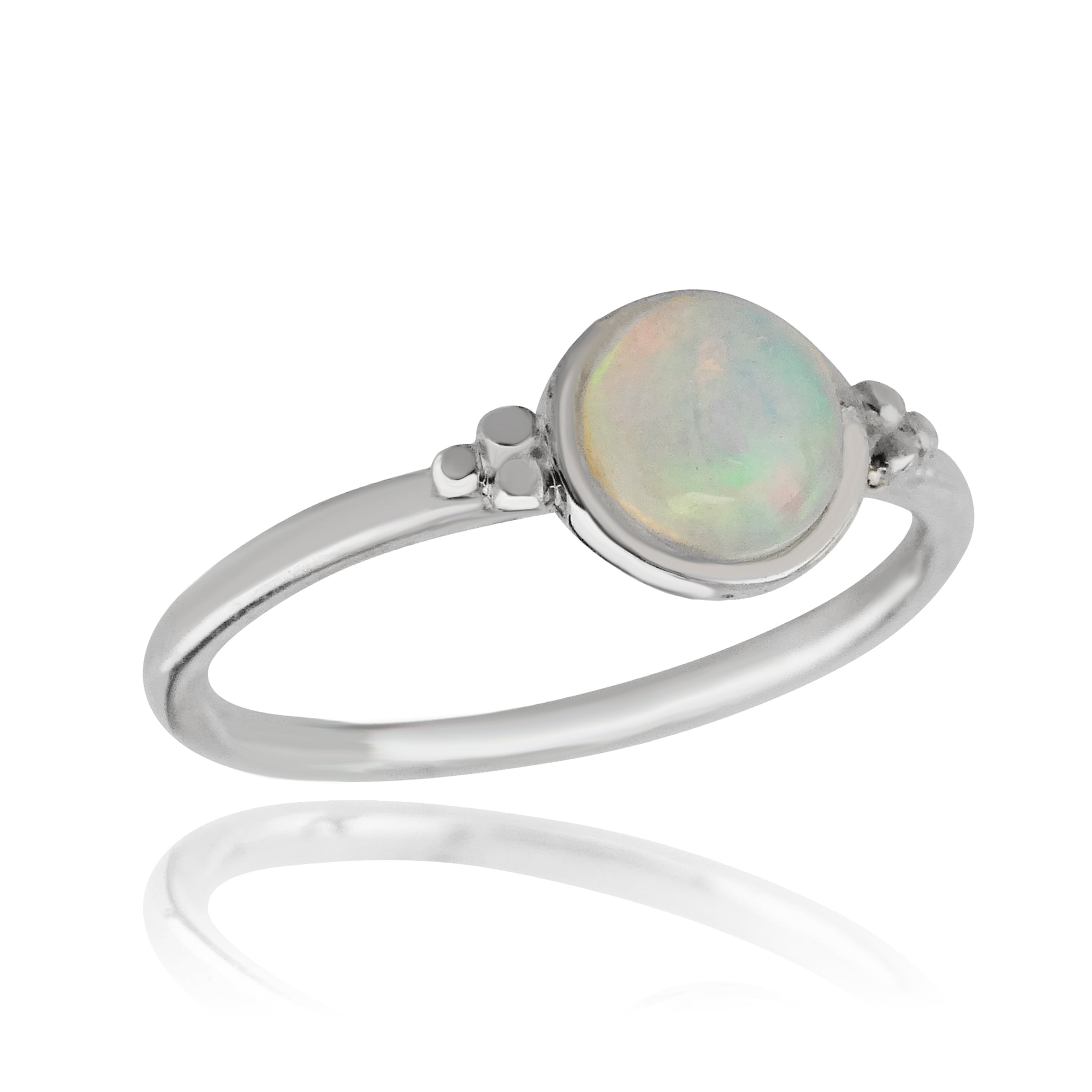FB Jewels 1.95 Carat Genuine Ethiopian Opal and White Cubic Zirconia 925 Sterling Silver Birthstone Ring