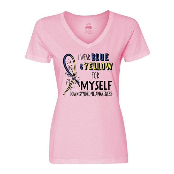 Inktastic I Wear Blue and Yellow for Myself- Down Syndrome awareness Women's V-Neck T-Shirt