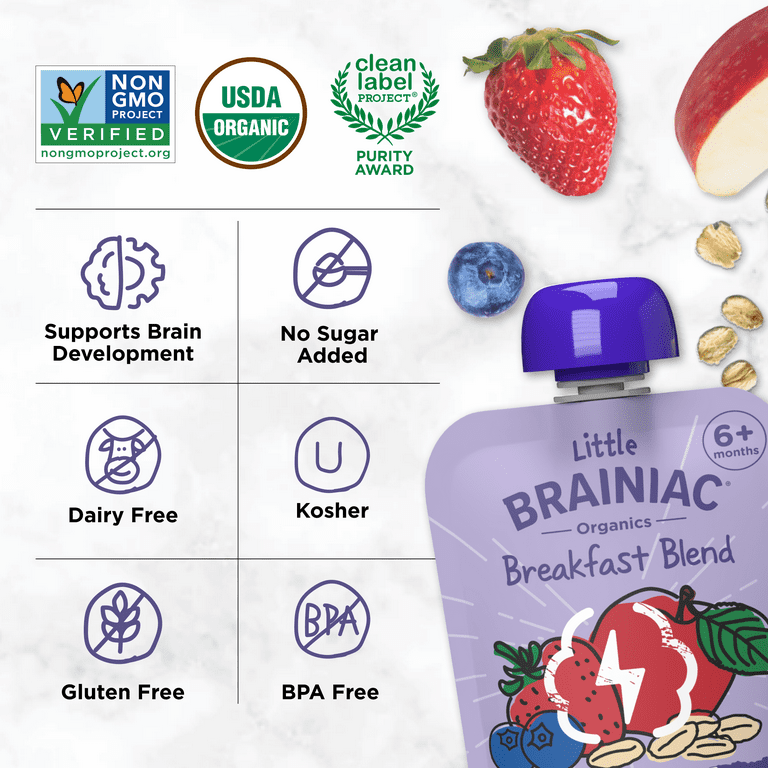 Little Brainiac Organic Fruit Oat Toddler Food with BrainPack