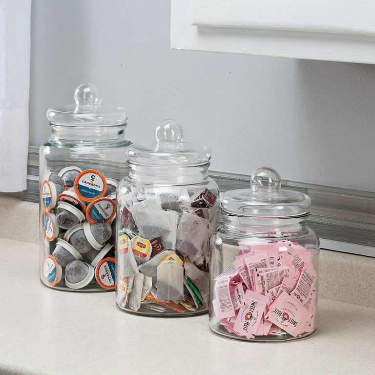 Clear Glass Jars with Decorative Lids, Set of 3