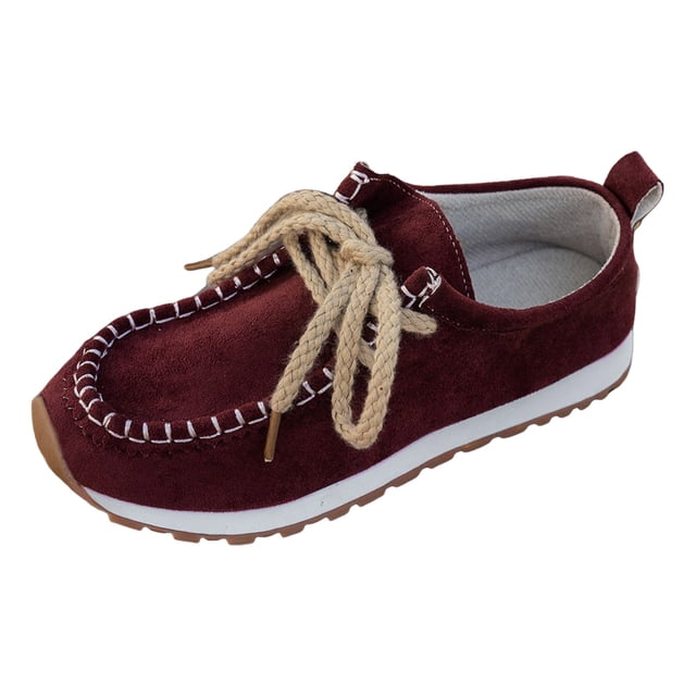 Mocassins à Plateforme en Suède pour Femmes, Confortables, Bout Rond, Espadrilles à Enfiler, Largeur Grand, Antidérapants, Chaussures Orthopédiques de Marche, Rouges, Taille 7,5