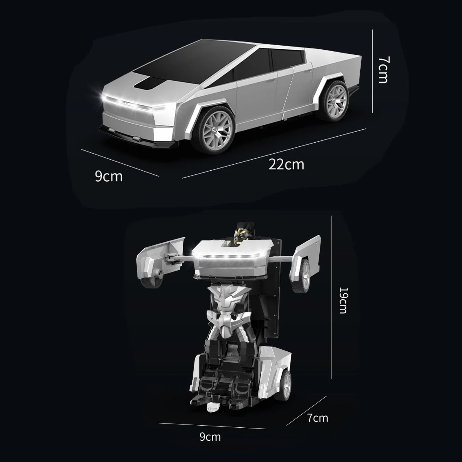 Cyber Truck Robot Car, Funtogether Toys 1:18 Transforming RC Car, One-Click Deformation Cyber Truck for Kid with LED Lights, Stem Gift for Boys