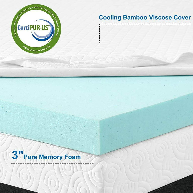 Memory Foam Mattress Topper with Cooling Removable Cover - Linen & Homes