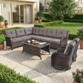 thumbnail image 2 of Bellefurn Outdoor Wicker Patio Furniture Set with Swivel Rocking Chairs,Outdoor Wicker Sectional Sofa Set L-Shaped Sectional Sofa with Coffee Table,Rattan Conversation Set for Backyard Porch Garden, 2 of 11
