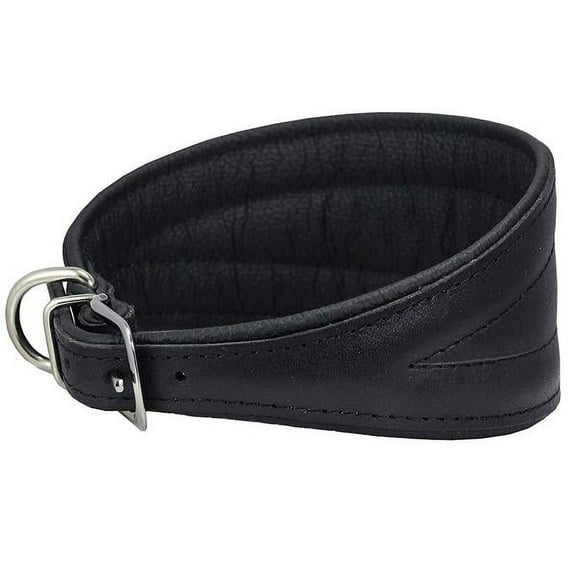 Dogs My Love Real Leather Extra Wide Padded Tapered Dog Collar (16.75"-20" Neck; 3" Wide, Black)