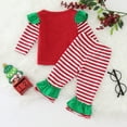 thumbnail image 4 of Mercatoo Toddler Baby Girl 1st Christmas Outfits Set Long Sleeve Sweatshirt Top and Striped Flare Pants Kids Clothes, 4 of 6