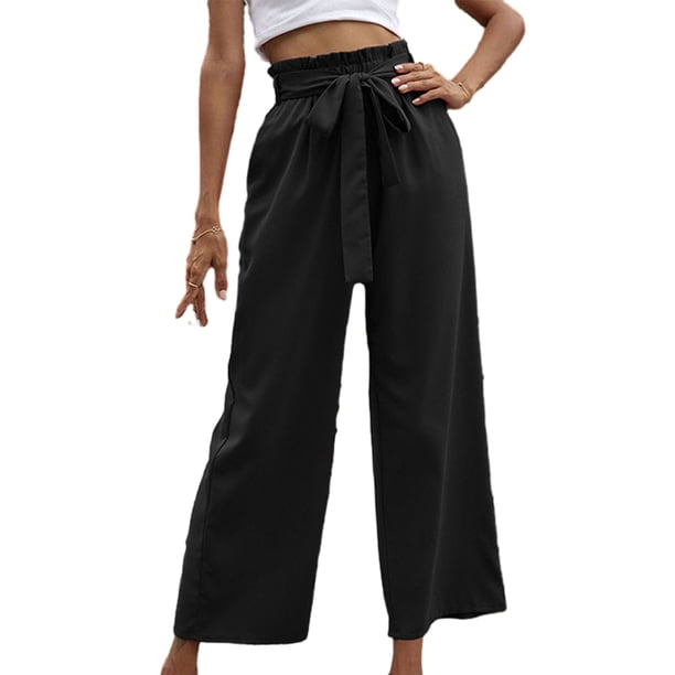 Pantalones largos informales de mujer, pantalones de trabajo con cintura alta, cinturón y bolsillos
