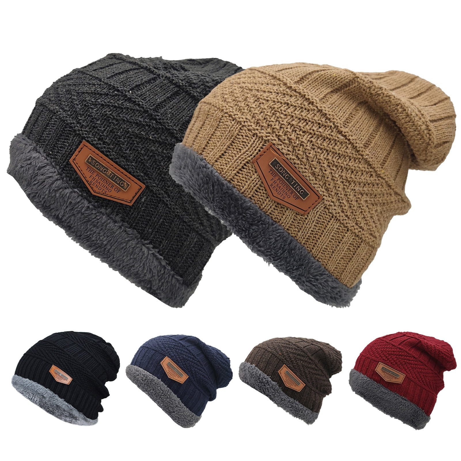 Chicmine Men Winter Hat Knitted Unisex Fleece Thickened Soft Keep