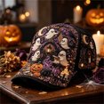 thumbnail image 2 of GrmtClth Halloween Black Baseball Cap Printed Trucker Hat Spooky Costume Accessory Adjustable Dad Hat for Adults Festival Party Daily Wear, 2 of 3