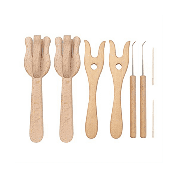 Portable Knitting Fork and Needle Kit, Lucet Fork Crochet, 8Pcs Wooden Knitting Fork Big Eye Needle Set