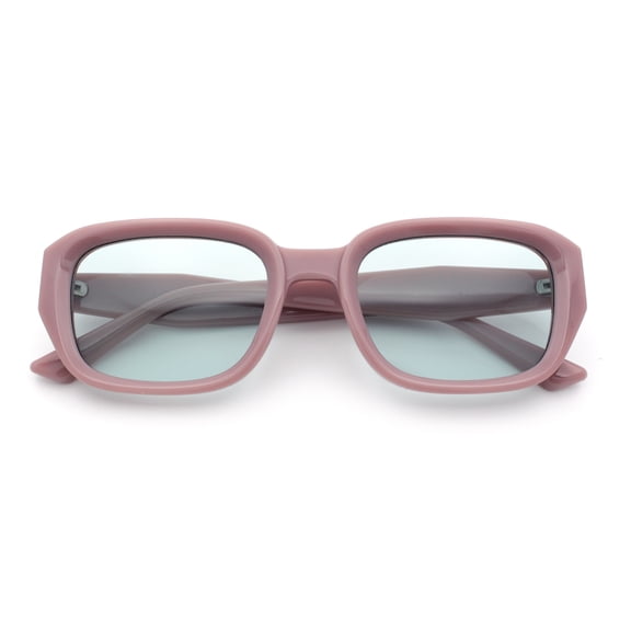 Womens Beveled Rectangle Mod Hipster Plastic Fashion Sunglasses Pink - Blue