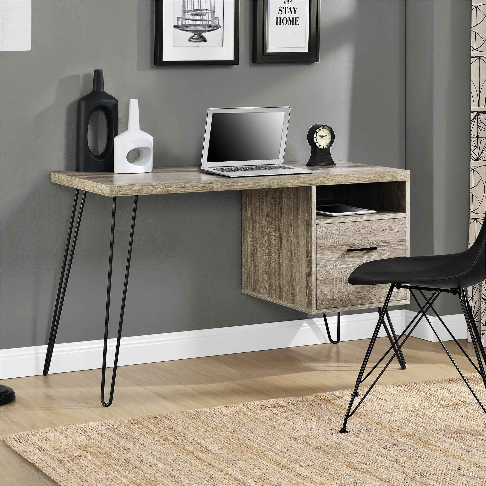 Gray oak computer desk discount
