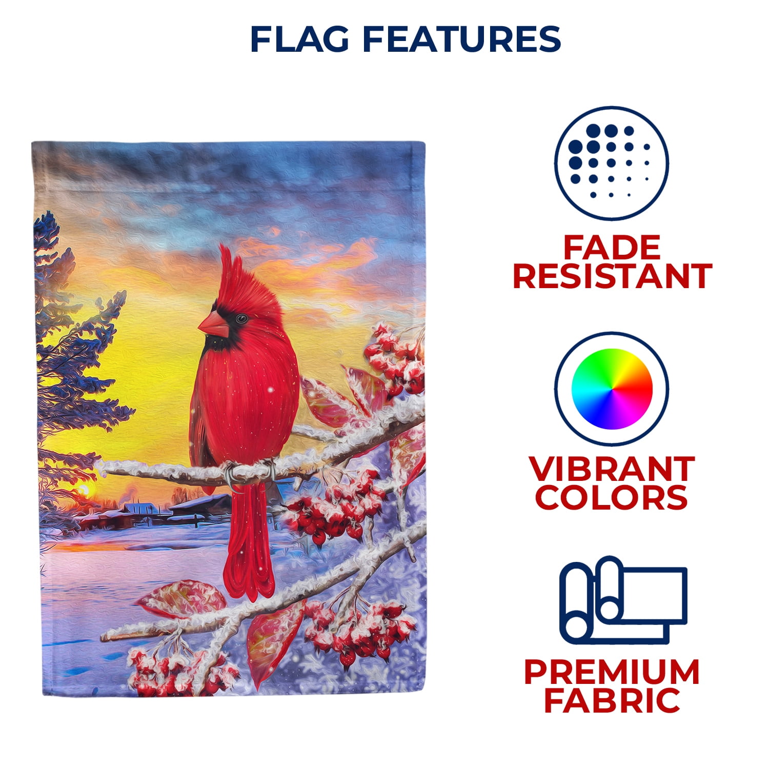 America Forever Winter Cardinal House Flag Double Sided Vertical Decorative 28 x 40 inches for Outdoor, Yard, Porch Welcome Winter Happy Holidays Snowflake Good Morning Sunshine House Flag