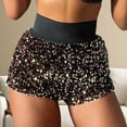 thumbnail image 2 of Wdgfv Women's High Waist Shiny Sequin Club Party Night Out Mini Stretch Knit Shorts with Pockets for Plus Size Black M, 2 of 4