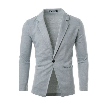 Buttoned Blazer - Men Notched Lapel Long Sleeve Single Button Closure Blazer