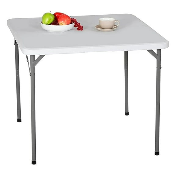 34'' Folding Card Table,Indoor Outdoor Lightweight & Foldable & Portable Multipurpose Plastic Square Table,Fold-in-Half Desk,with Carrying Handle for Home/Office/Party/Picnic/Camping,White