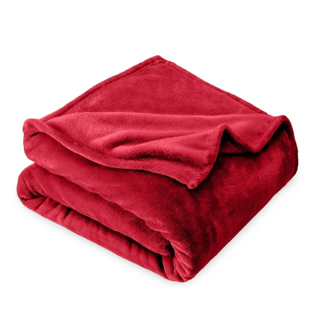 Bare Home Couverture en Molleton Microduveteux - 300 G/m2 - Micro-Polaire Duveteuse - Douce et Moelleuse - Grand Lit/queen, Rouge