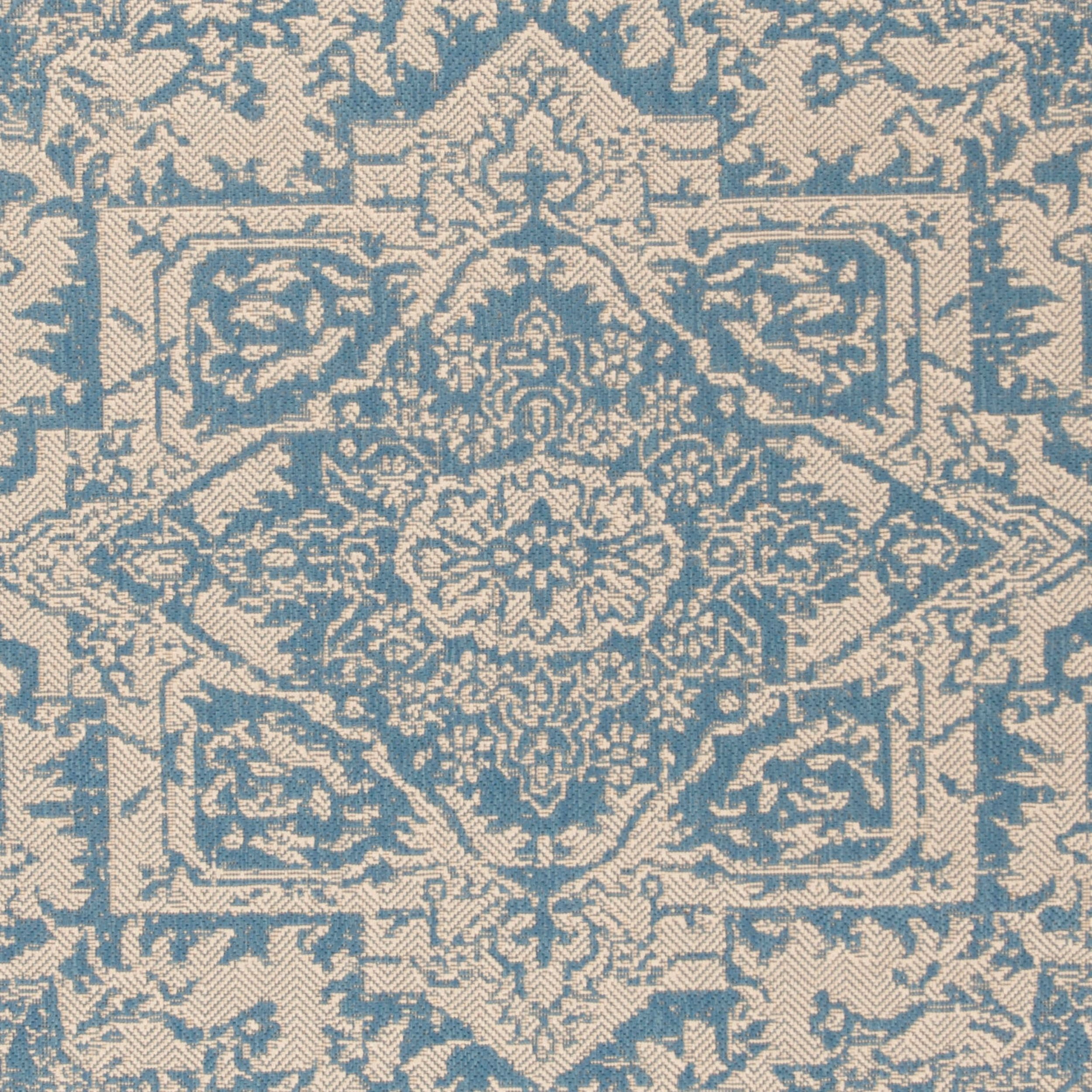 SAFAVIEH Beach House Kestrel Medallion Indoor/Outdoor Area Rug, Cream/Blue, 6'7" x 6'7" Round